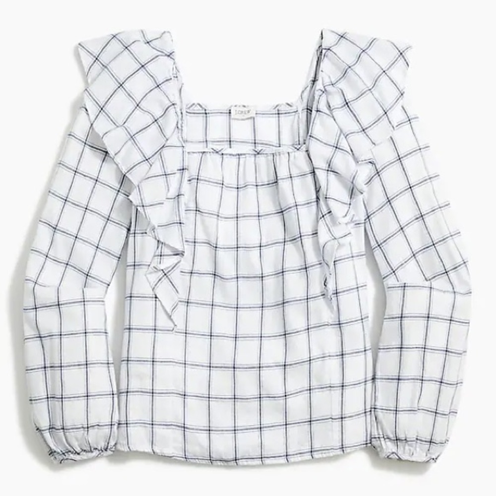 J. Crew Flannel Square-neck Ruffle Top